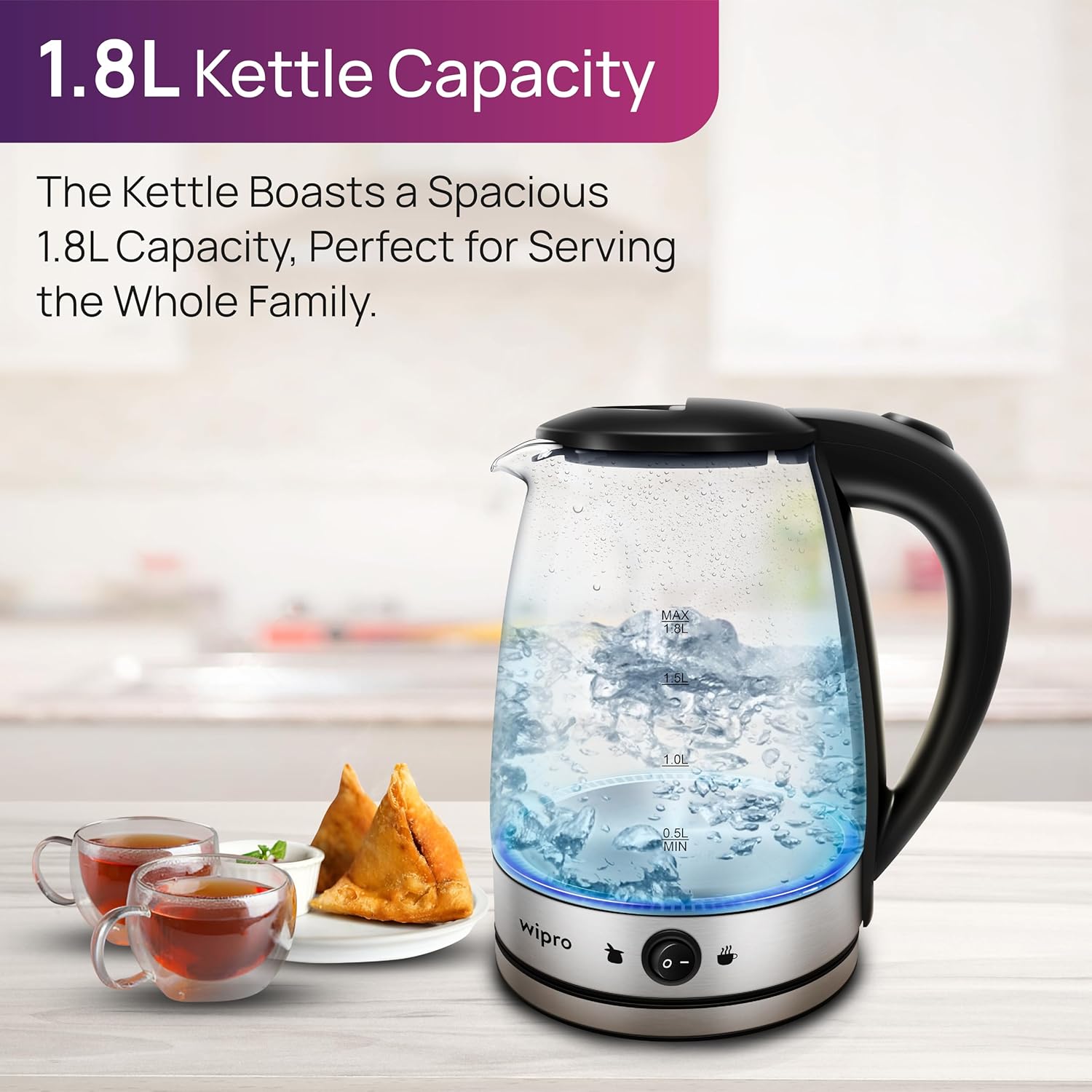 Wipro Elato BK214 1.8 litre Glass LED electric Kettle
